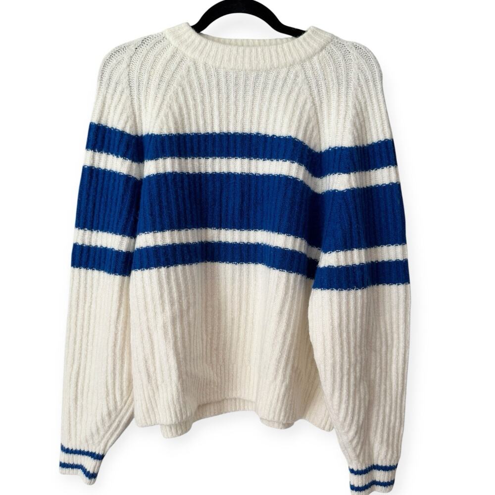 NWT Madewell Raglan Sleeve Striped Sweater Size Medium Blue White - Picture 4 of 9